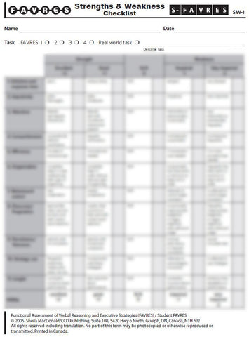 SFRS105 - STUDENT FAVRES - Reasoning Strengths & Weaknesses Checklist (Pad of 50 sheets) (Level B)