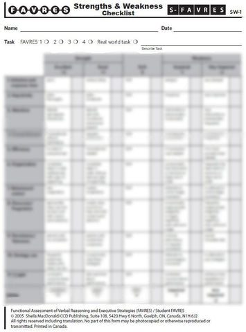AFRS105 - ADULT FAVRES - Reasoning Strengths & Weaknesses Checklist (Pad of 50 sheets) - English (Level B)